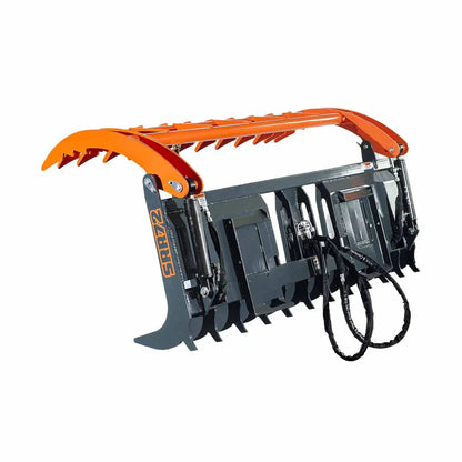 Skid Steer Skeleton Root Rake Grapple, 2600 LB Grapple Capacity, Twin Cylinders, 7″ Tine Spacing, TMG-SRR72