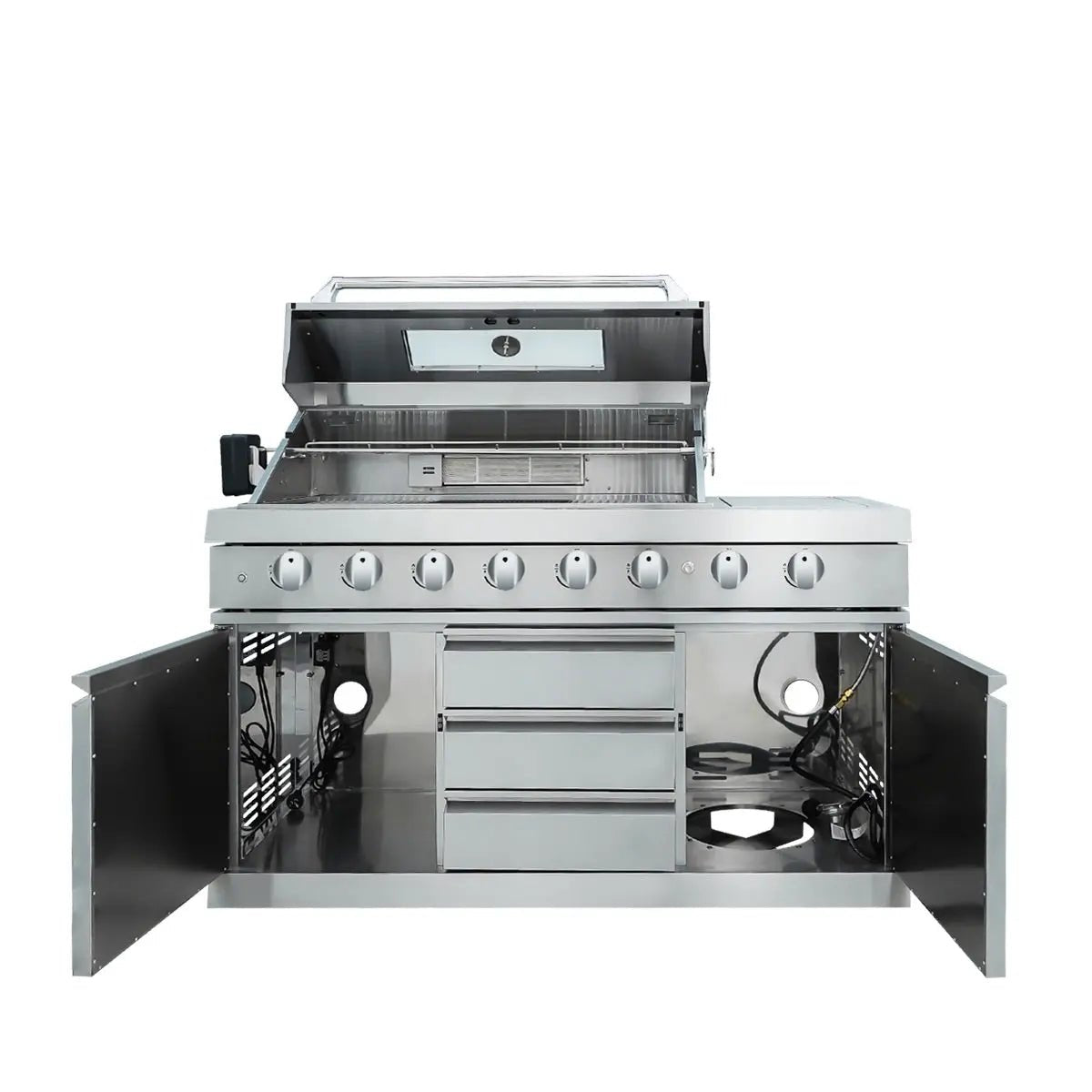 Stainless Steel Outdoor Kitchen, 6 Main Burners, Rear Burner, Side Burner, Integrated Sink & Refrigerator, CSA/CE Certified, TMG-LKS08