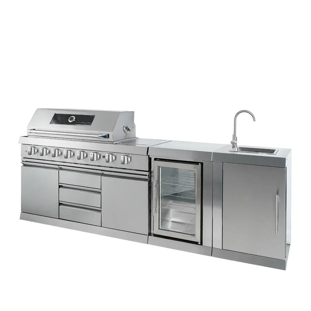 Stainless Steel Outdoor Kitchen, 6 Main Burners, Rear Burner, Side Burner, Integrated Sink & Refrigerator, CSA/CE Certified, TMG-LKS08