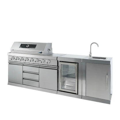 Stainless Steel Outdoor Kitchen, 6 Main Burners, Rear Burner, Side Burner, Integrated Sink & Refrigerator, CSA/CE Certified, TMG-LKS08
