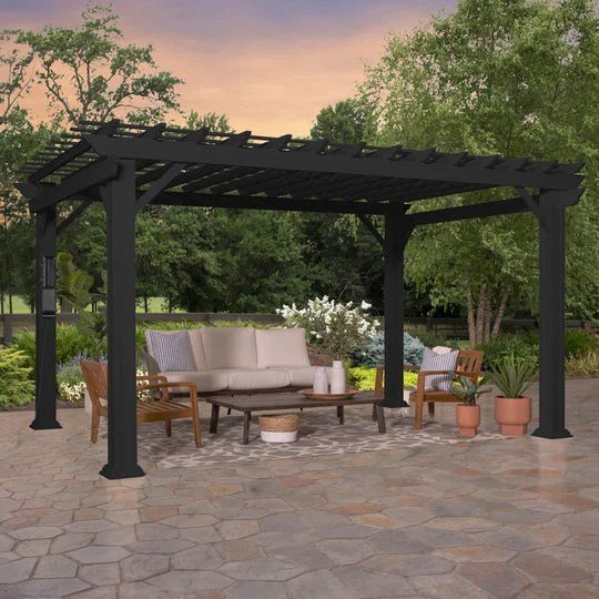 14X10 STRATFORD TRADITIONAL STEEL PERGOLA WITH SAIL SHADE SOFT CANOPY