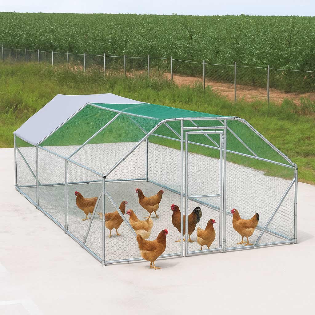 10’ x 20’ Wire Mesh Chicken Run Shelter Coop, Galvanized Steel, 200 Sq-Ft, Lockable Gate, PVC Coated Mesh, TMG-CRS1020