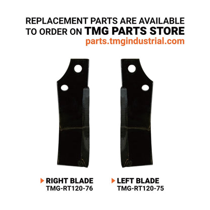 48″ 3-Point Hitch Rotary Tiller, 18-30 HP Sub-Compact, 3-½” Tilling Depth, PTO Shaft Included, Category 1 Hookup, TMG-RT120