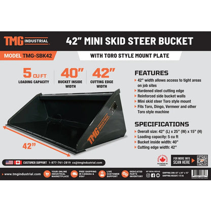 42″ Mini Skid Steer Bucket, Toro Style Mount, 5 Cu-Ft Capacity TMG-SBK42