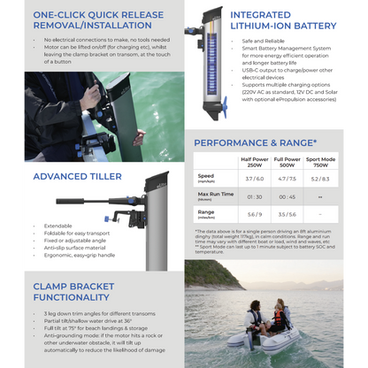 EPropulsion eLite Long Shaft 1.5hp 500W Electric Outboard Motor
