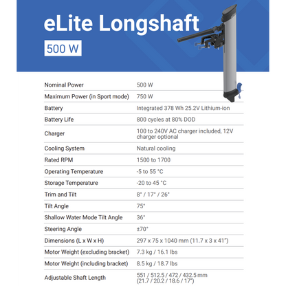EPropulsion eLite Long Shaft 1.5hp 500W Electric Outboard Motor