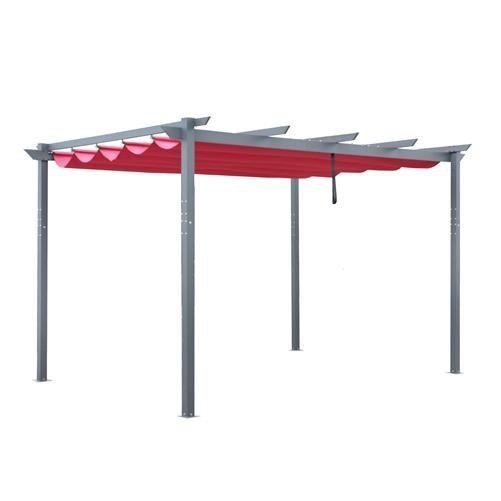Aleko Aluminum Outdoor Retractable Canopy Pergola – 13 x 10 Ft – Burgundy Color PERGBURG10X13-AP