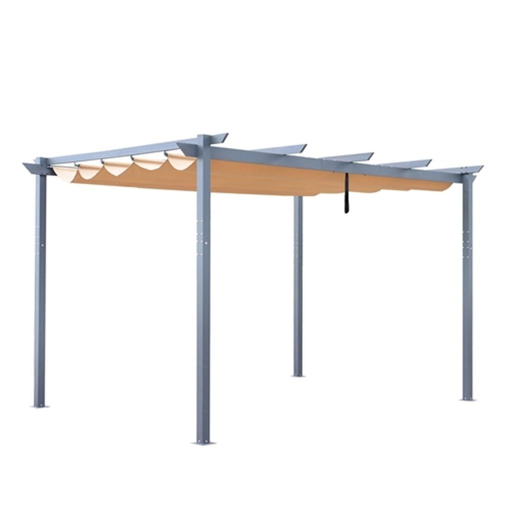 Aluminum Outdoor Retractable Canopy Pergola – 13 x 10 Ft – Sand Color