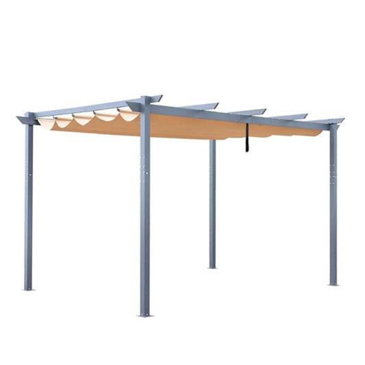 Aluminum Outdoor Retractable Canopy Pergola – 13 x 10 Ft – Sand Color