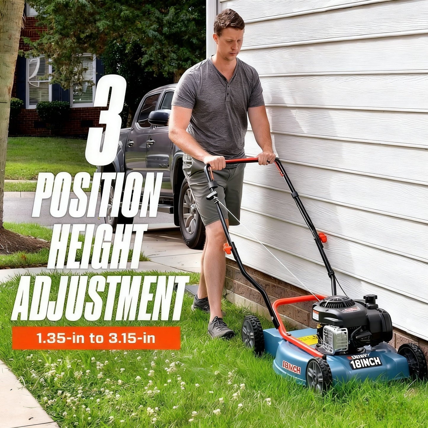 SENIX 18 in. Gas Push Lawn Mower, 144cc 4-Cycle with Side Discharge