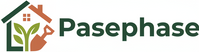 create a logo for "home & garden equipment selling" website name "Pasephase" and use icon and text side by side without background or say white background.