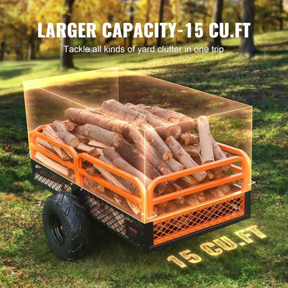 1500 lbs Steel Dump Trailer, 15 Cu. Ft Capacity, Removable Sides, Tow Behind for Mowers/Tractors/ATV, DOBA-DT1500