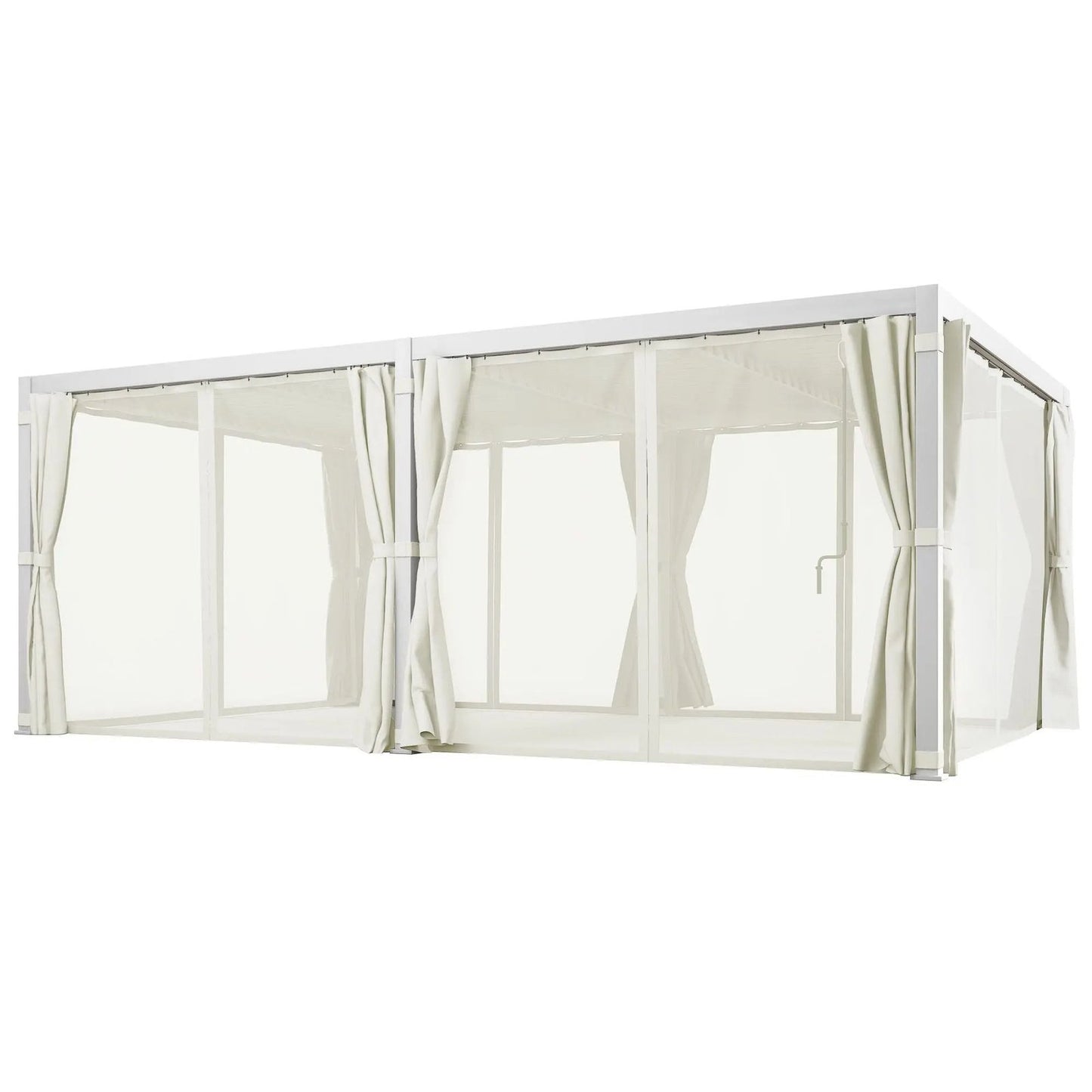 12′ x 19′ Aluminum Pergola, 2 Adjustable Louvred Roofs, Curtains & Nettings, UV-Fighting & Waterproof, DOBA-PC1219