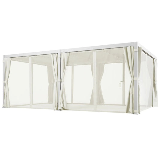 12′ x 19′ Aluminum Pergola, 2 Adjustable Louvred Roofs, Curtains & Nettings, UV-Fighting & Waterproof, DOBA-PC1219