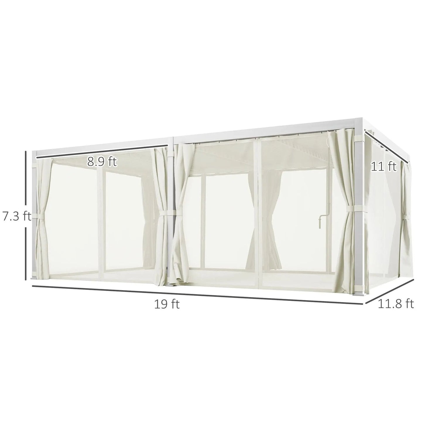 12′ x 19′ Aluminum Pergola, 2 Adjustable Louvred Roofs, Curtains & Nettings, UV-Fighting & Waterproof, DOBA-PC1219