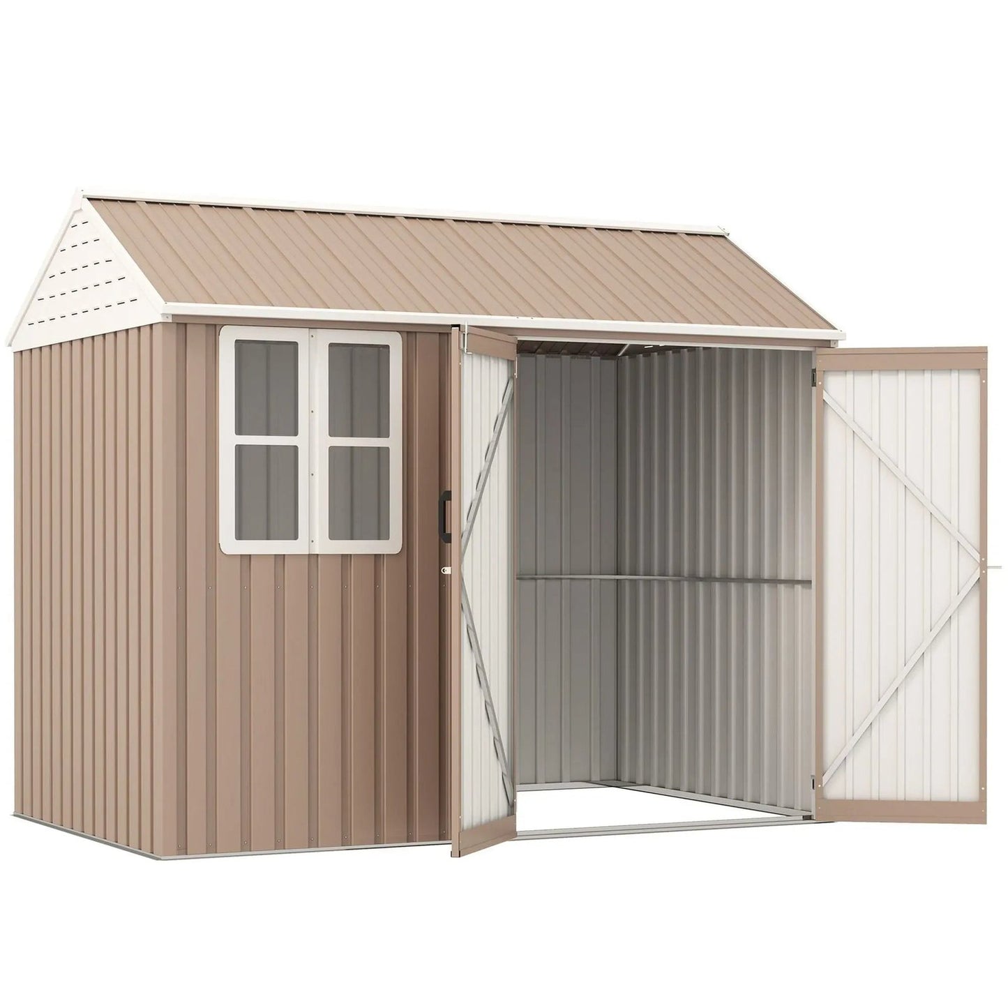 8′ x 6′ Metal Garden Storage Shed, Extra Large Tool Storage, Doors, Window, and Air Vents, Brown, DOBA-MS86