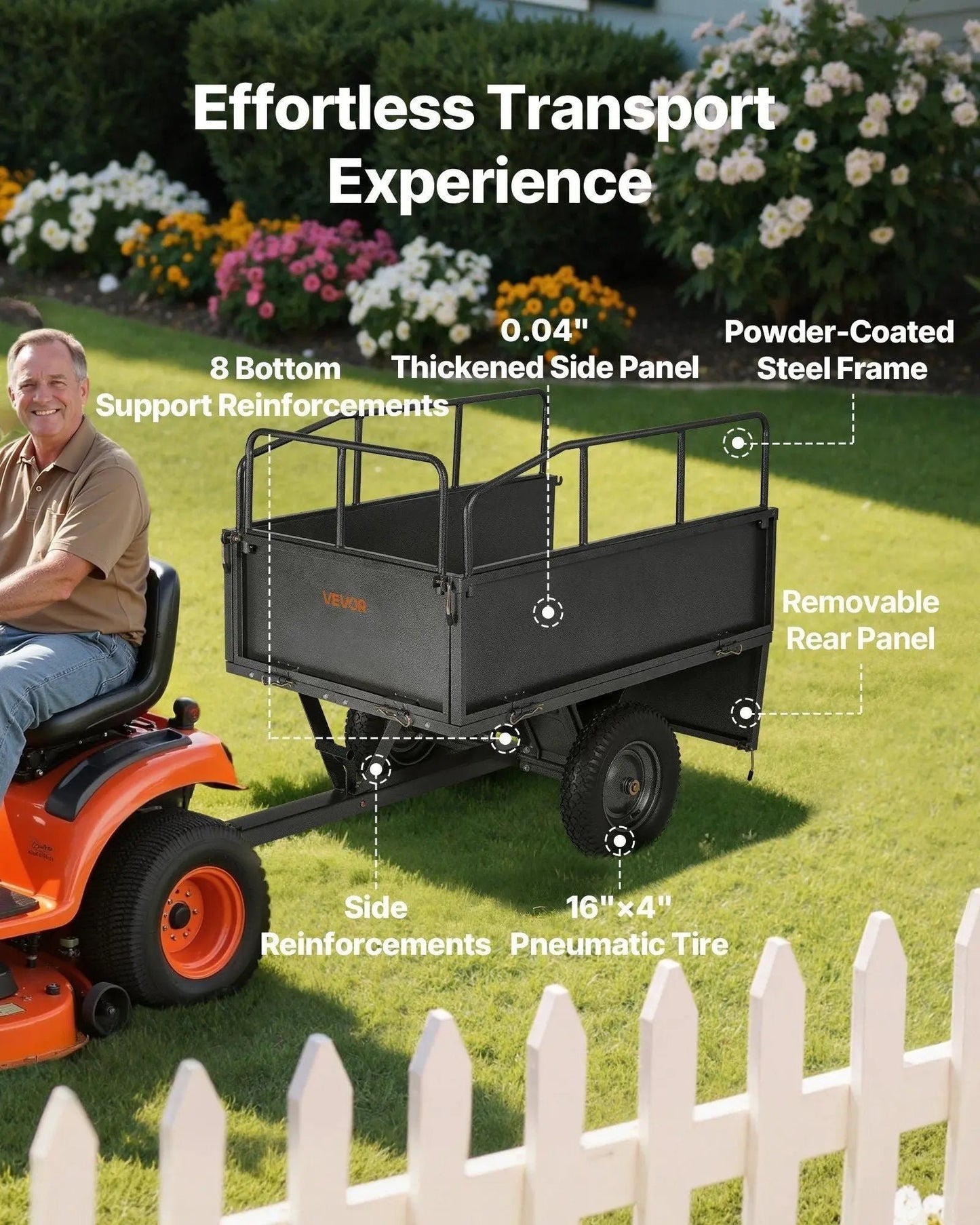 600 lbs Steel Dump Cart, 17 Cu. Ft Capacity, Heavy-Duty Tow Behind for ATV/UTV, DOBA-DC600