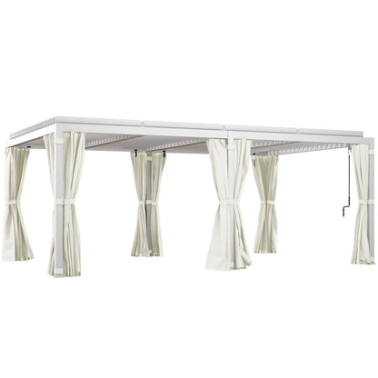 12′ x 19′ Aluminum Pergola, 2 Adjustable Louvred Roofs, Curtains & Nettings, UV-Fighting & Waterproof, DOBA-PC1219