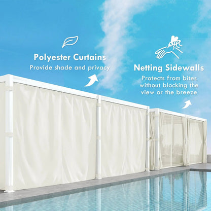 12′ x 19′ Aluminum Pergola, 2 Adjustable Louvred Roofs, Curtains & Nettings, UV-Fighting & Waterproof, DOBA-PC1219