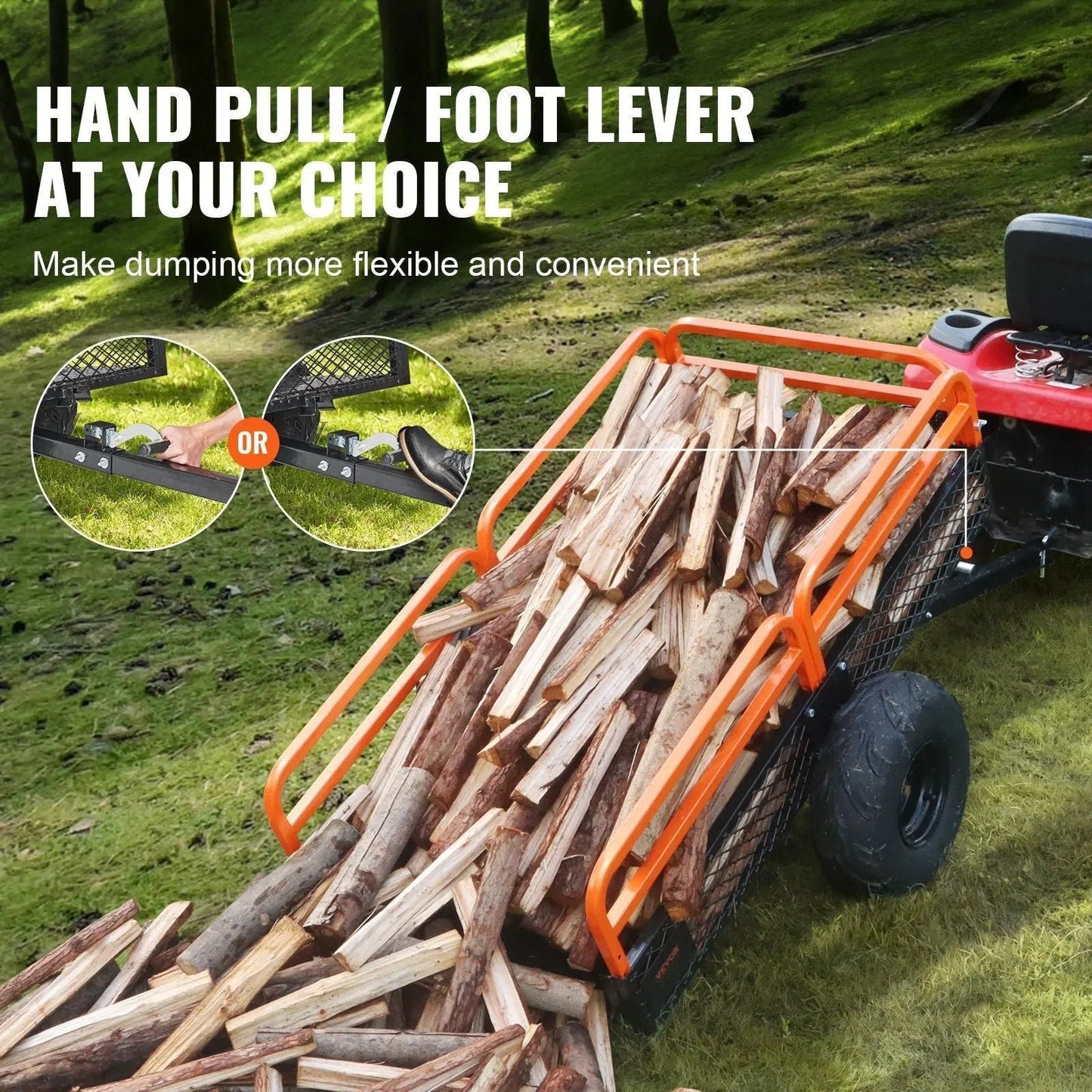 1500 lbs Steel Dump Trailer, 15 Cu. Ft Capacity, Removable Sides, Tow Behind for Mowers/Tractors/ATV, DOBA-DT1500