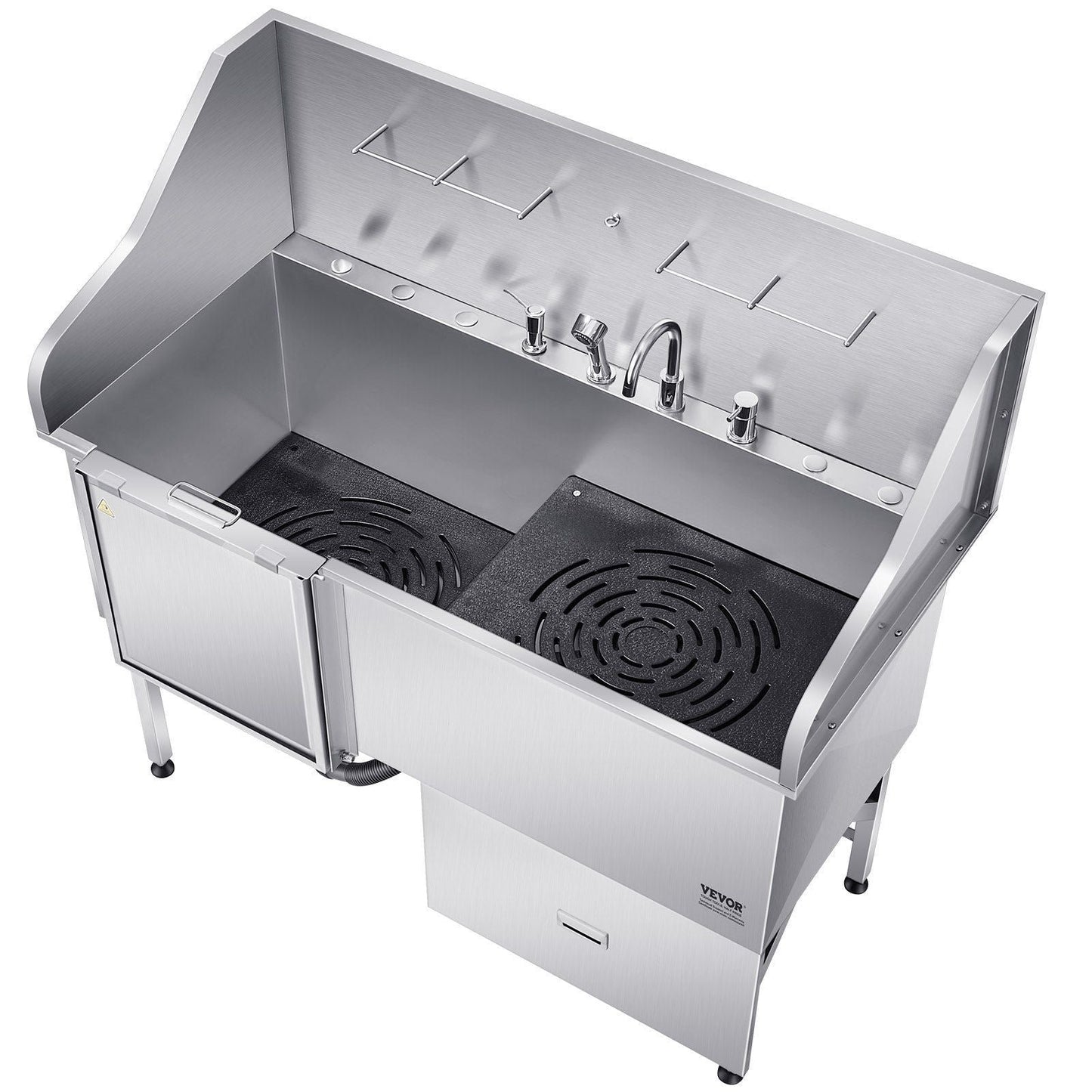 61″ Stainless Steel Dog Grooming Bath Tub, Built-in Ramp & Water Filter, Left-Side Faucet Setup, DOBA-DT61L