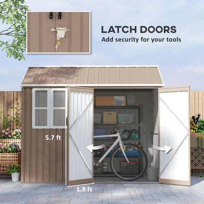 8′ x 6′ Metal Garden Storage Shed, Extra Large Tool Storage, Doors, Window, and Air Vents, Brown, DOBA-MS86
