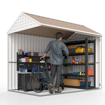 8′ x 6′ Metal Garden Storage Shed, Extra Large Tool Storage, Doors, Window, and Air Vents, Brown, DOBA-MS86