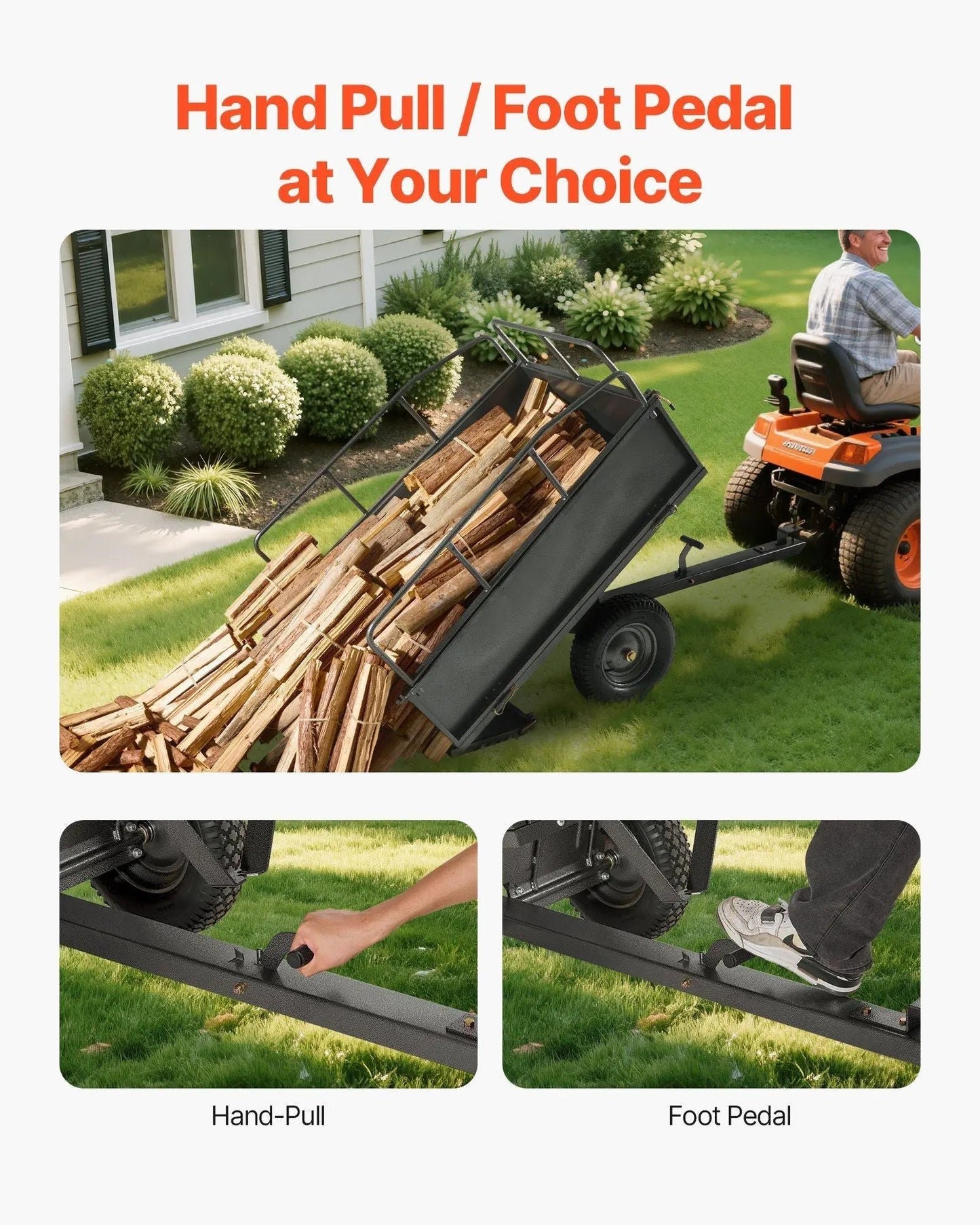 600 lbs Steel Dump Cart, 17 Cu. Ft Capacity, Heavy-Duty Tow Behind for ATV/UTV, DOBA-DC600