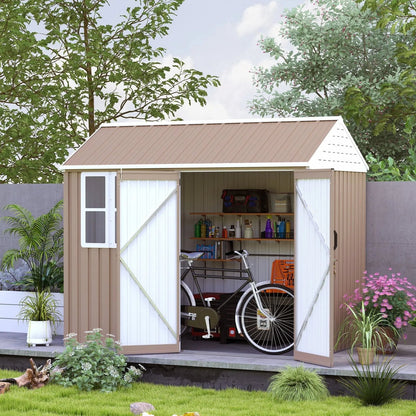 8′ x 6′ Metal Garden Storage Shed, Extra Large Tool Storage, Doors, Window, and Air Vents, Brown, DOBA-MS86