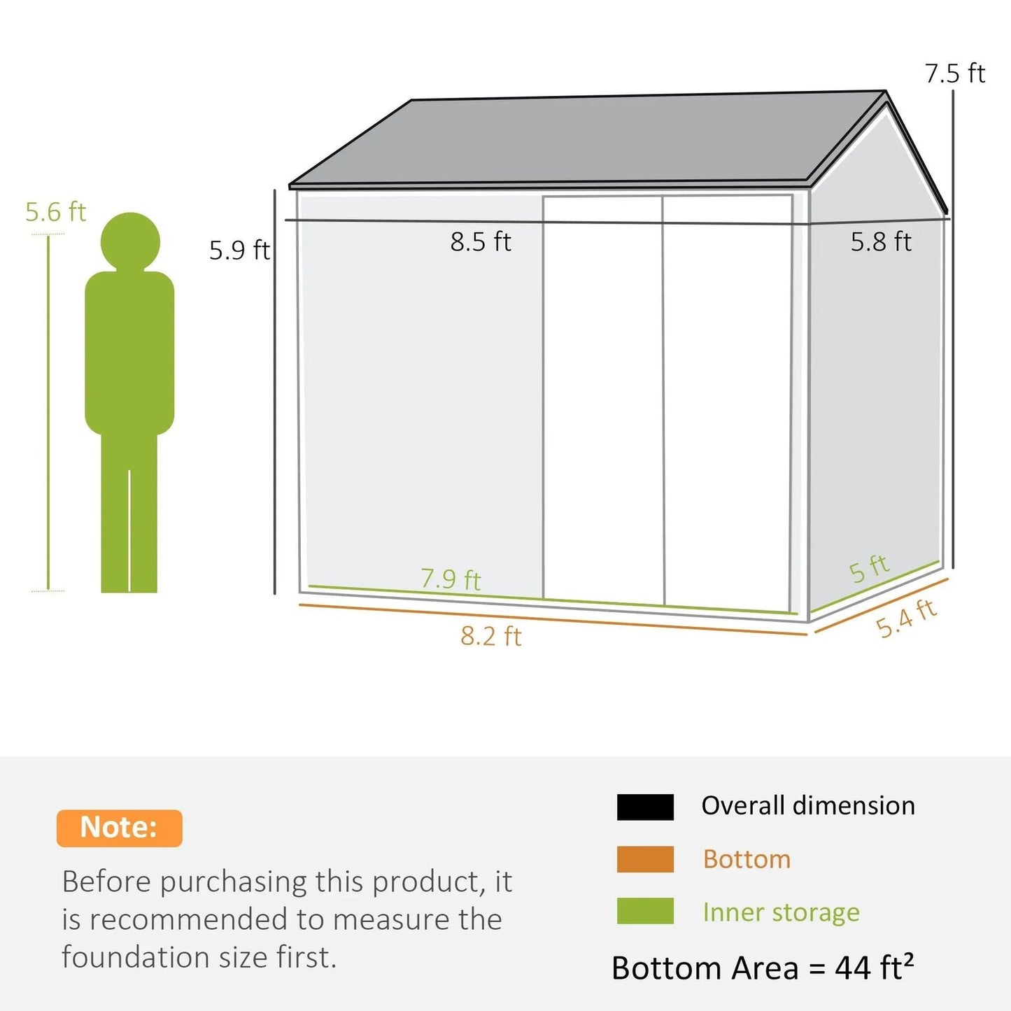 8′ x 6′ Metal Garden Storage Shed, Extra Large Tool Storage, Doors, Window, and Air Vents, Brown, DOBA-MS86