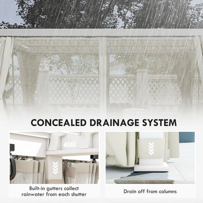 12′ x 19′ Aluminum Pergola, 2 Adjustable Louvred Roofs, Curtains & Nettings, UV-Fighting & Waterproof, DOBA-PC1219