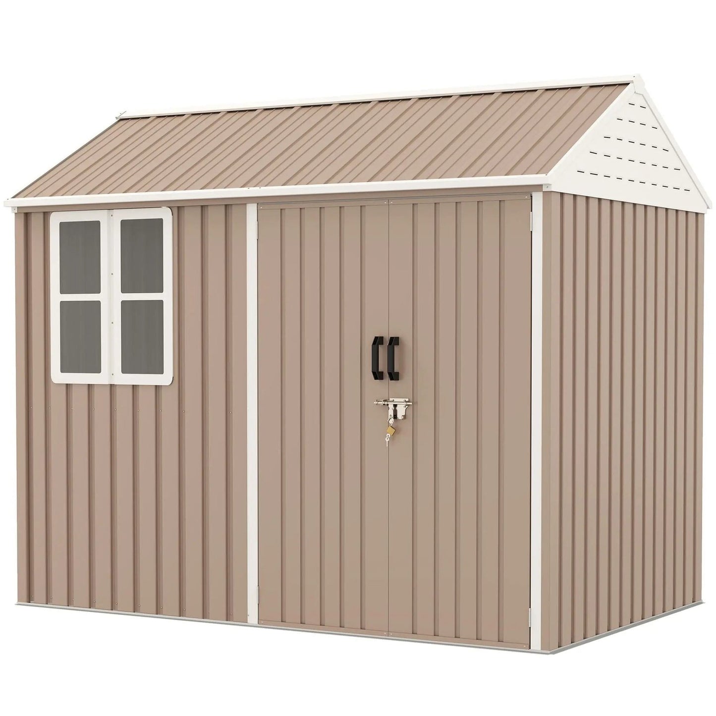 8′ x 6′ Metal Garden Storage Shed, Extra Large Tool Storage, Doors, Window, and Air Vents, Brown, DOBA-MS86