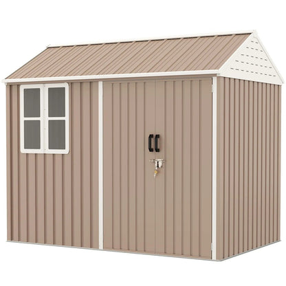 8′ x 6′ Metal Garden Storage Shed, Extra Large Tool Storage, Doors, Window, and Air Vents, Brown, DOBA-MS86