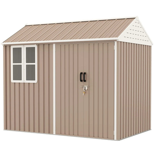 8′ x 6′ Metal Garden Storage Shed, Extra Large Tool Storage, Doors, Window, and Air Vents, Brown, DOBA-MS86