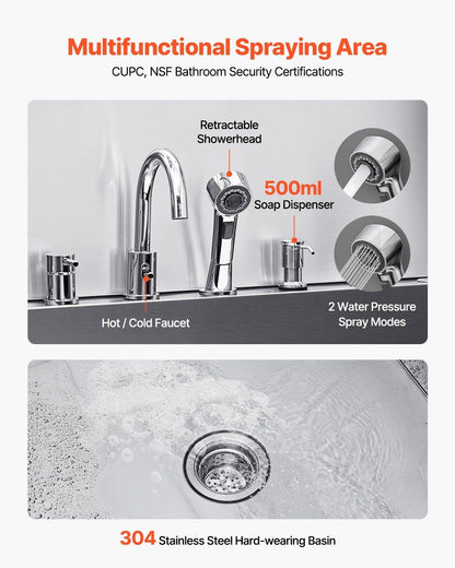 61″ Stainless Steel Dog Grooming Bath Tub, Built-in Ramp & Water Filter, Left-Side Faucet Setup, DOBA-DT61L