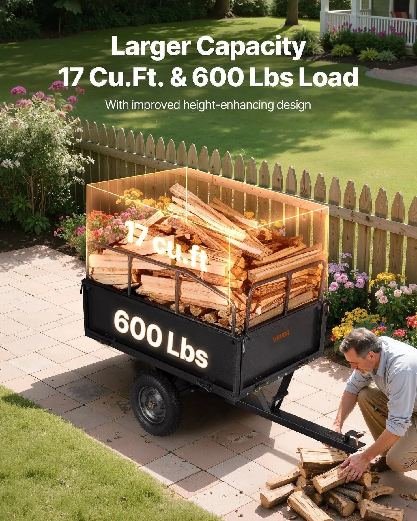 600 lbs Steel Dump Cart, 17 Cu. Ft Capacity, Heavy-Duty Tow Behind for ATV/UTV, DOBA-DC600