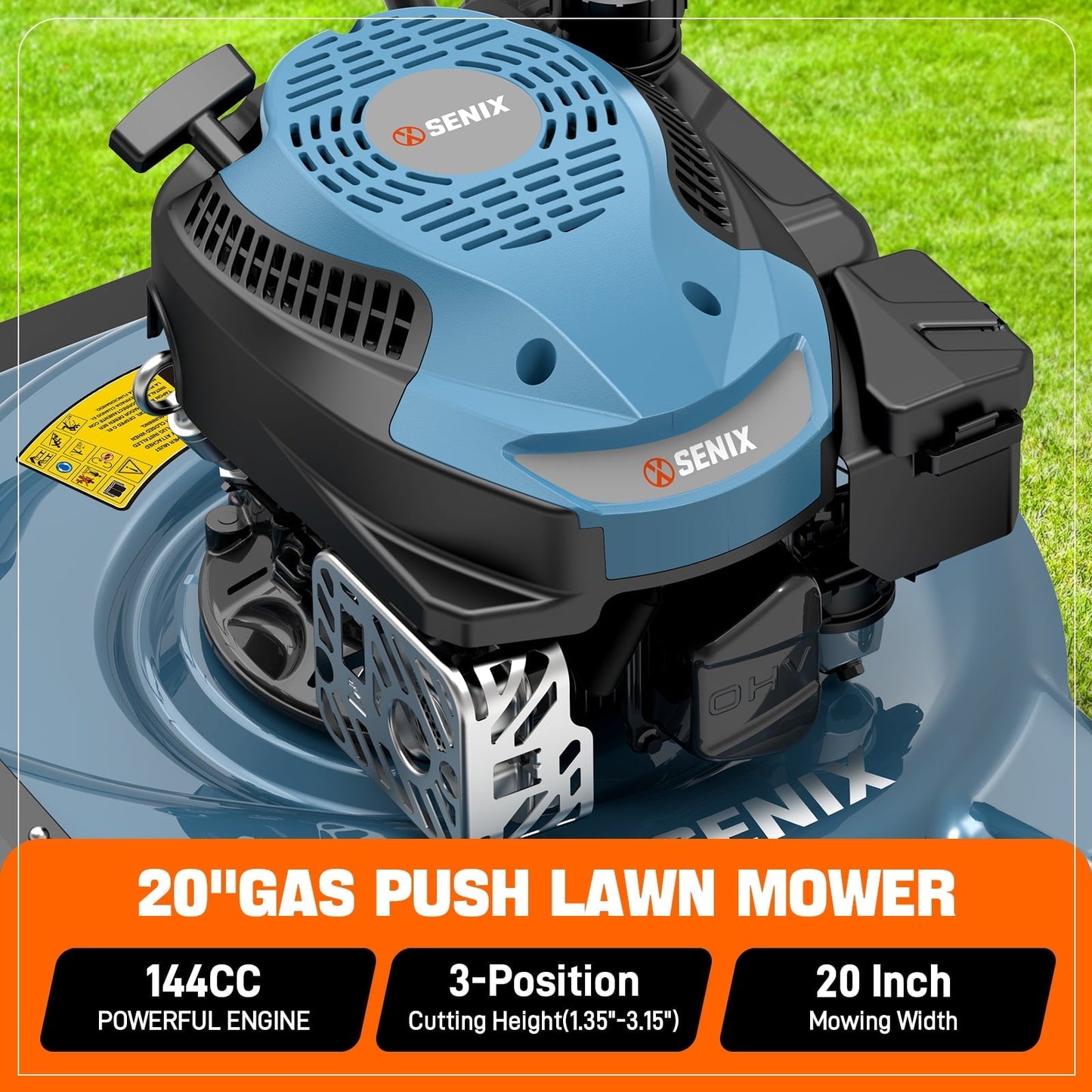 SENIX 18 in. Gas Push Lawn Mower, 144cc 4-Cycle with Side Discharge