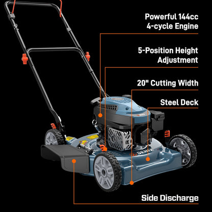 SENIX 18 in. Gas Push Lawn Mower, 144cc 4-Cycle with Side Discharge