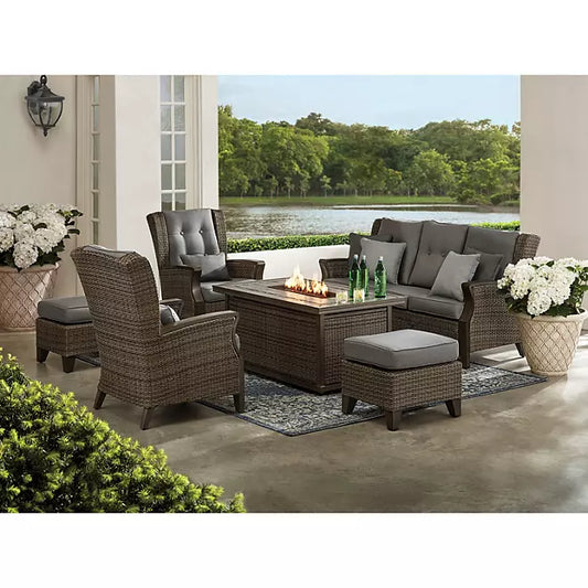 Newcastle 6-Piece Patio Deep Seating Set with Fire Pit – Smoke –  Member’s Mark