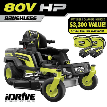 RYOBI 80V HP Brushless 42 in. Battery Electric Cordless Zero Turn Riding Mower Batteries and Charger 80V Batteries 40V