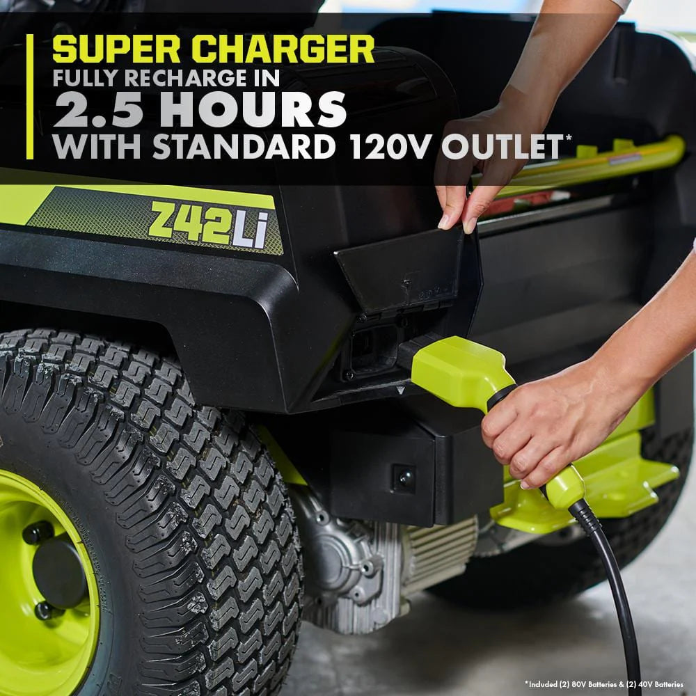 RYOBI 80V HP Brushless 42 in. Battery Electric Cordless Zero Turn Riding Mower Batteries and Charger 80V Batteries 40V