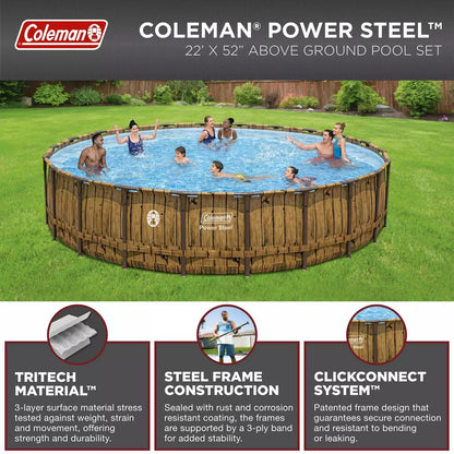 Coleman Power Steel 22′ x 52 Round Above Ground Pool Set