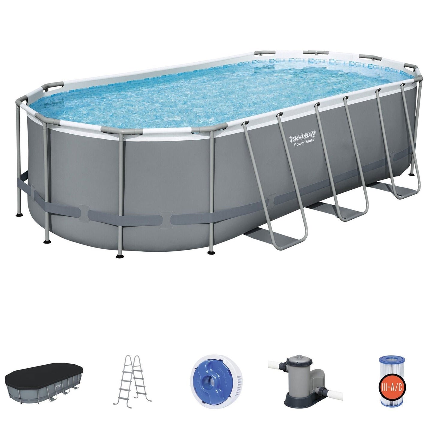 Bestway Power Steel 18′ x 9′ x 48″ Oval Above Ground Outdoor Swimming Pool Set