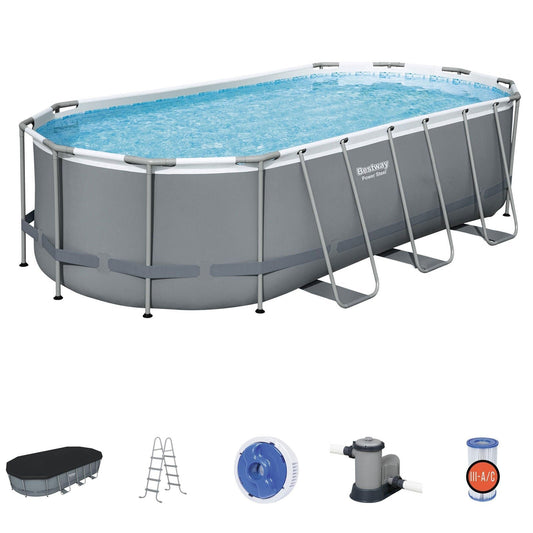 Bestway Power Steel 18′ x 9′ x 48″ Oval Above Ground Outdoor Swimming Pool Set