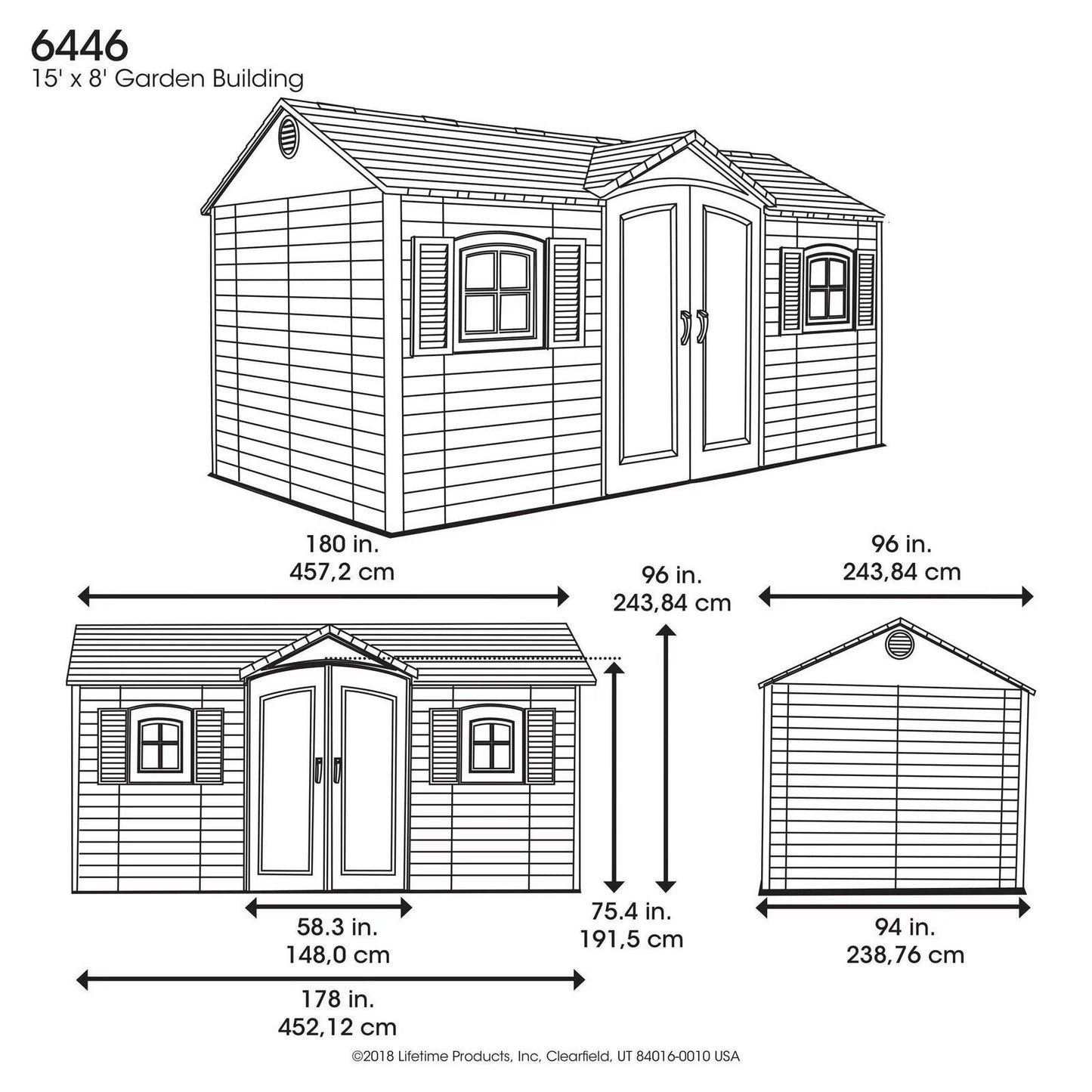Lifetime 15 ft. x 8 ft. Outdoor Garden Storage Shed with Double Doors & Skylights