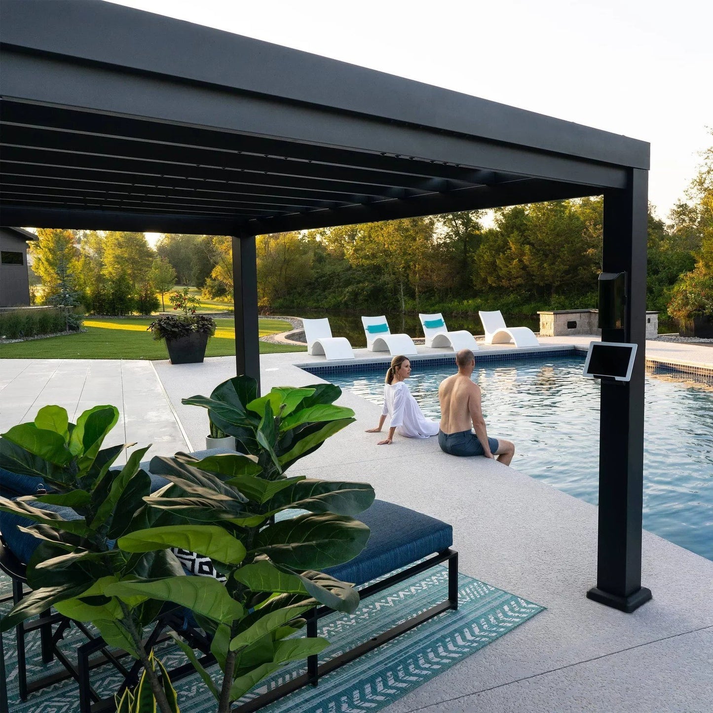 14X12 TRENTON MODERN STEEL PERGOLA WITH SAIL SHADE SOFT CANOPY